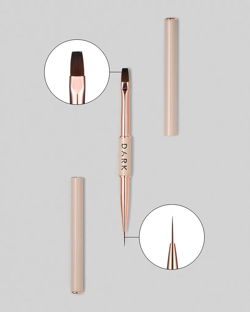 Dark Pincel doble beige — liner 11 mm, plano cuadrado para gel 9 mm