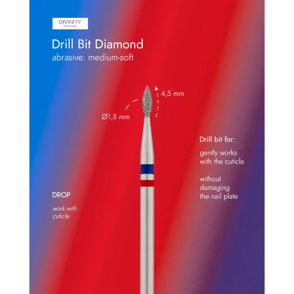 Diamond bit "drop" blue-red, L-4.5 mm, Ø1.8 mm