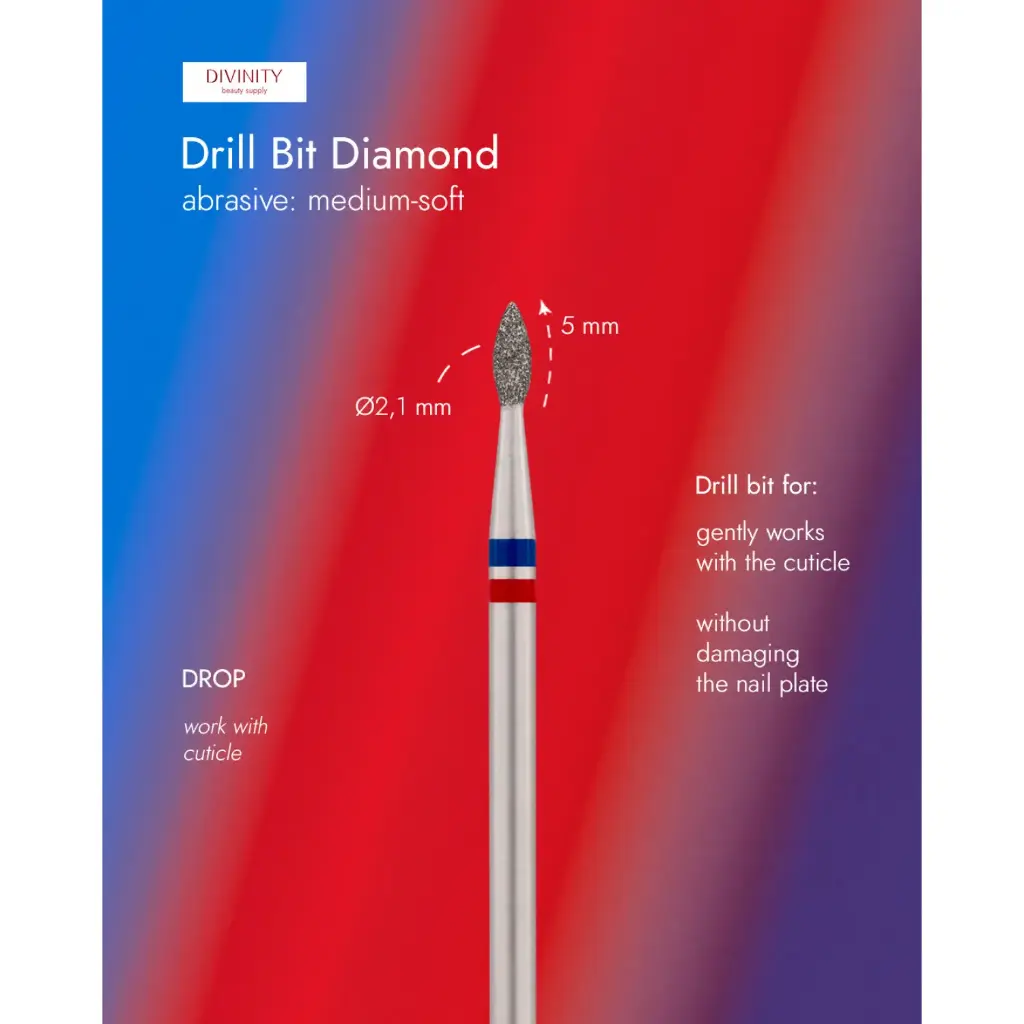 Diamond bit "drop" blue-red, L-5.0 mm, Ø2.1 mm