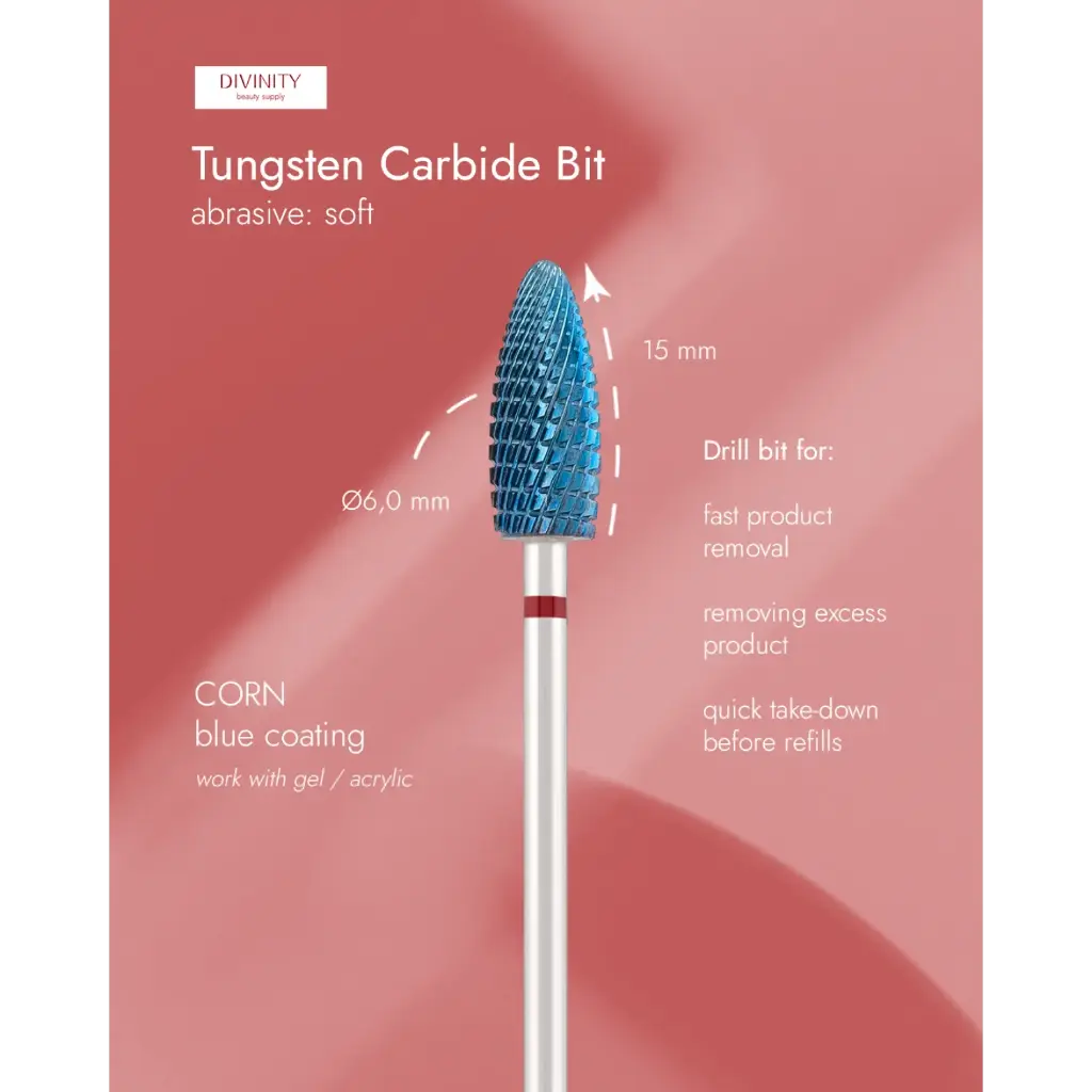 Tungsten carbide bit "corn" red (blue coating), L-15,0 mm, Ø6,0 mm