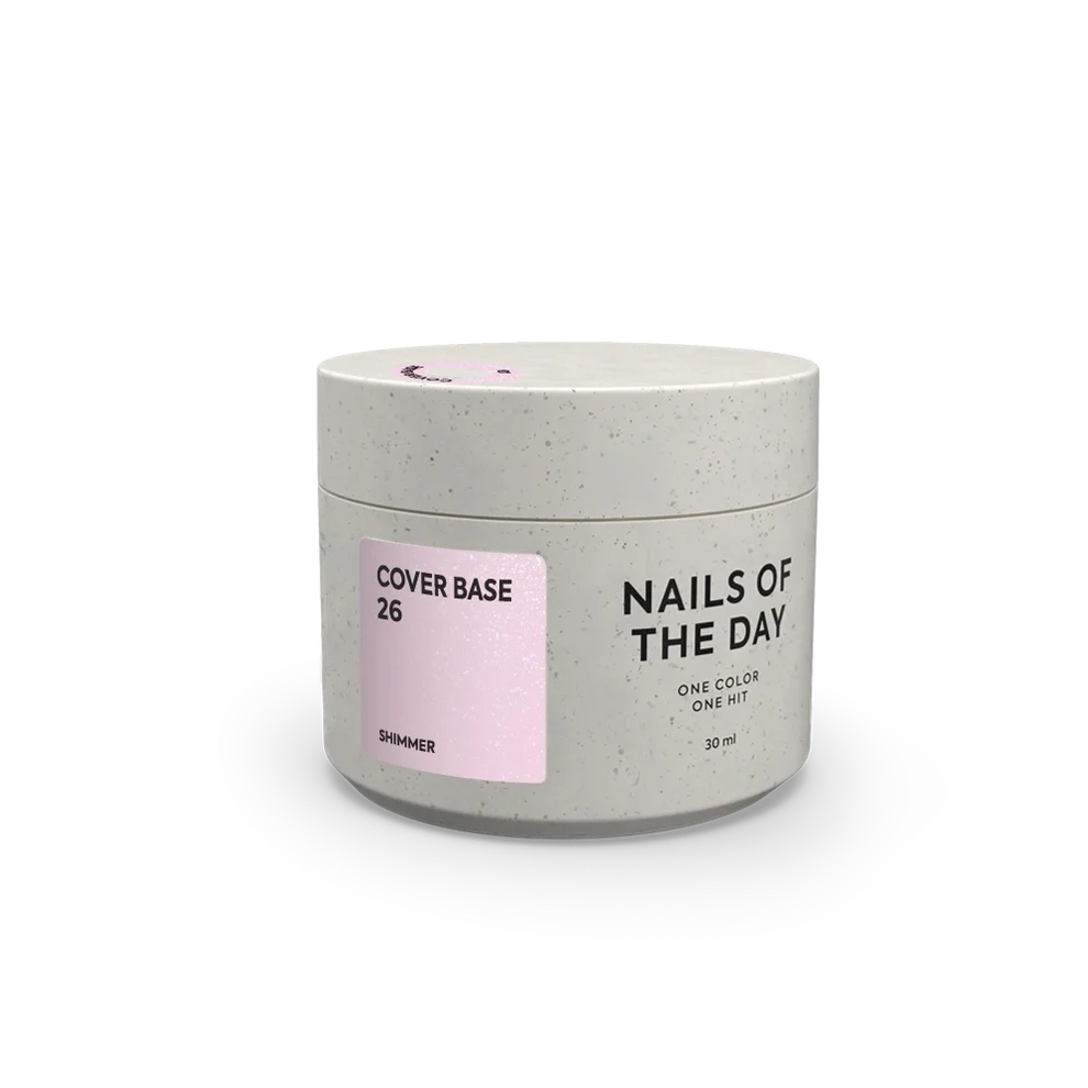 Nails Of The Day Cover base NEW Formula 26 - soft pink with silver shimmer, with a cooler sheen, camouflage base coat for nails, 30ml