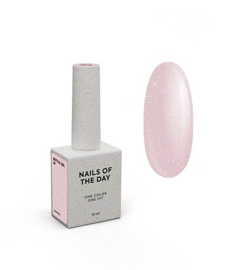 NAILSOFTHEDAY Bottle Gel 46 Shimmer — milky pink super-strong nail strengthening gel with silver shimmer, 10 ml