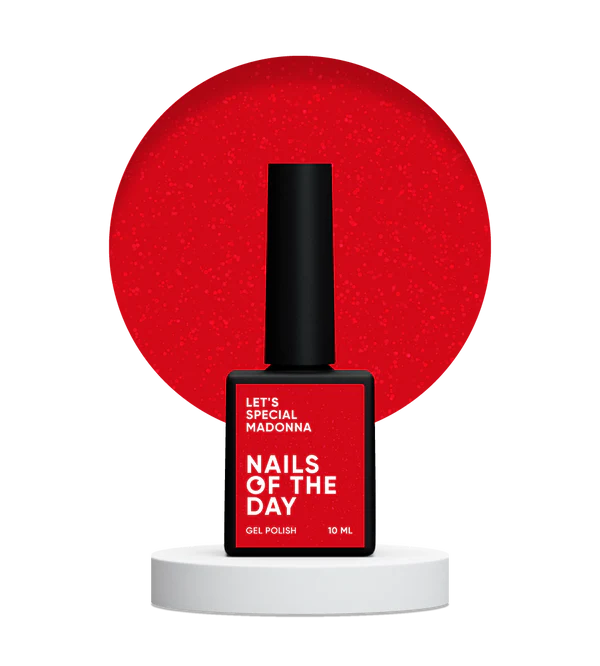 Nails Of The Day Let's special Madonna — red glitter gel nail polish covering one layer, 10 ml