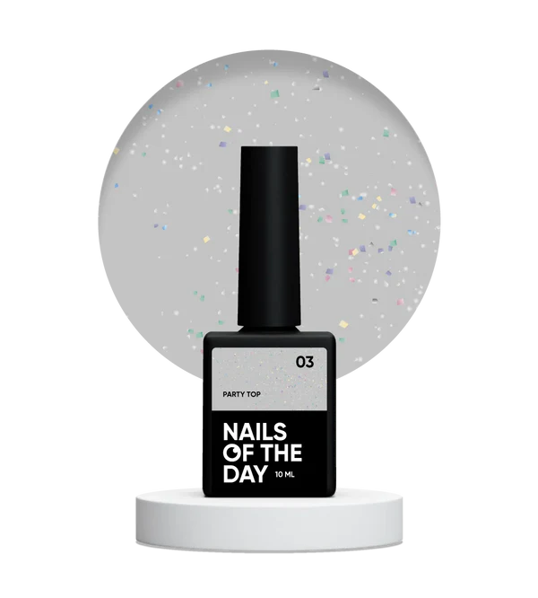 Nails Of The Day Party top 03 - transparent with holographic shimmer without sticky layer for nails, 10 ml