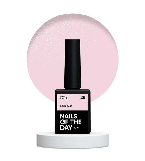 Nails Of The Day Cover base NEW Formula 28 - Translucent powder pink with silver shimmer, camouflage base coat for nails, 10 ml