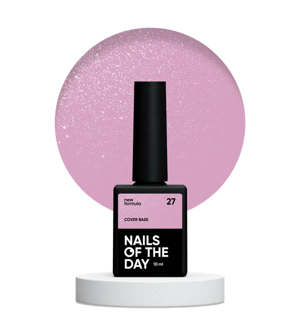 Nails Of The Day Cover base NEW Formula 27 - pink with silver shimmer, has a deeper pink cool shade, camouflage base coat for nails, 10 ml