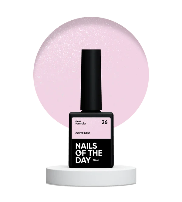 Nails Of The Day Cover base NEW Formula 26 - soft pink with silver shimmer, with a cooler sheen, camouflage base coat for nails, 10 ml