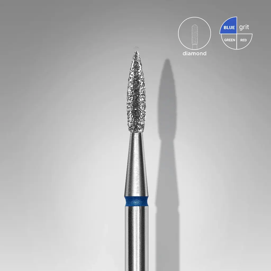 Staleks Diamond nail drill bit pointed flame blue EXPERT head diameter 1,8 mm / working part 8 mm