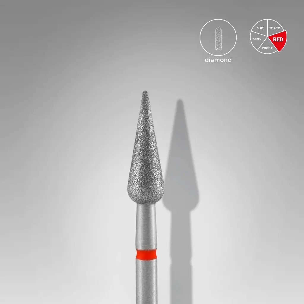 Staleks Diamond nail drill bit pointed pear red EXPERT diameter 4 mm / working part 12 mm