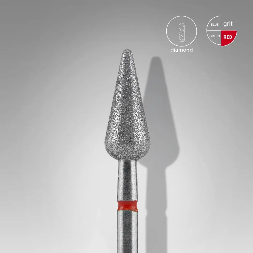 Staleks Diamond nail drill bit pointed pear red EXPERT head diameter 5 mm / working part 12 mm