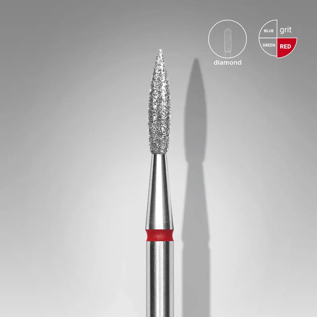 Staleks Diamond nail drill bit pointed flame red EXPERT head diameter 2,3 mm / working part 8 mm
