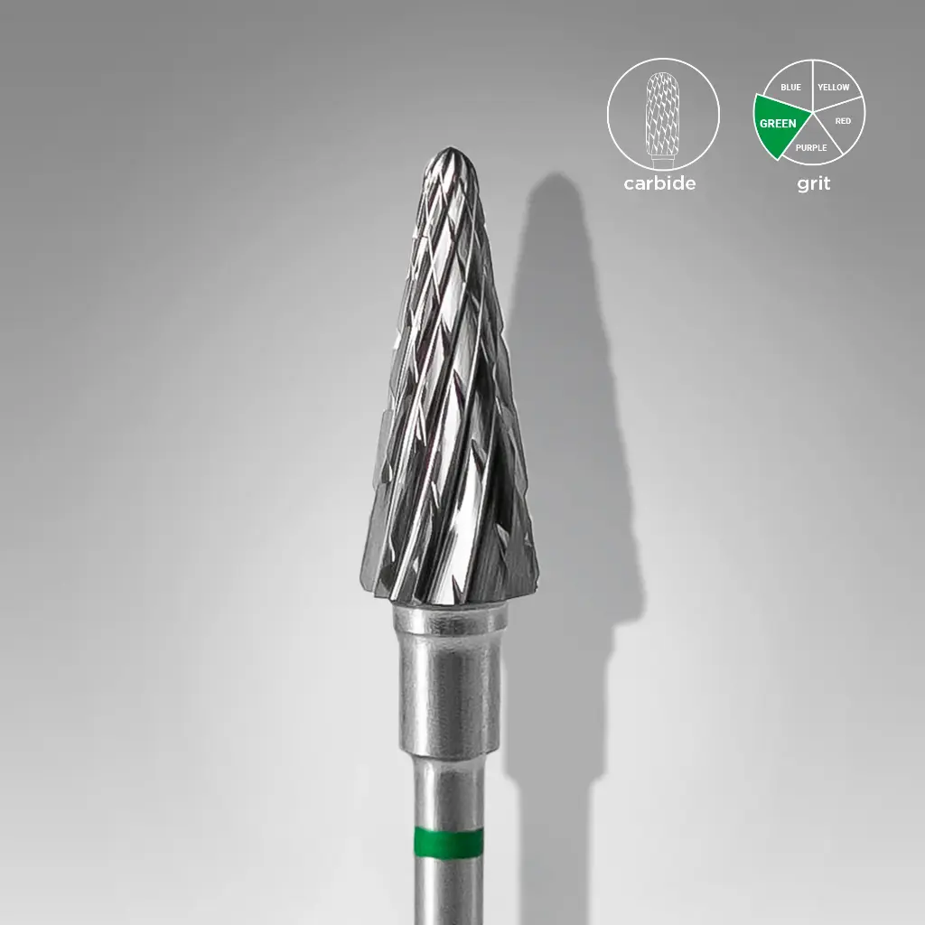 Staleks Carbide nail drill bit cone green head EXPERT diameter 6 mm / working part 14 mm
