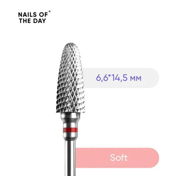 NAILSOFTHEDAY “Carbide nail drill bit corn” red — branded hard alloy cutter “Corn” red, 6.6*14.5 mm.