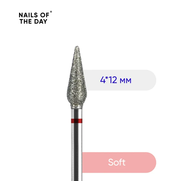 Nailsoftheday Carrot Bit — branded red diamond long bud bit, 4*12 mm.