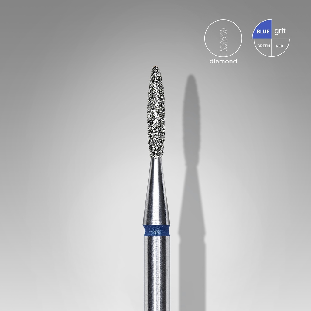 Diamond nail drill bit pointed flame blue head EXPERT diameter 1,6 mm / working part 8 mm