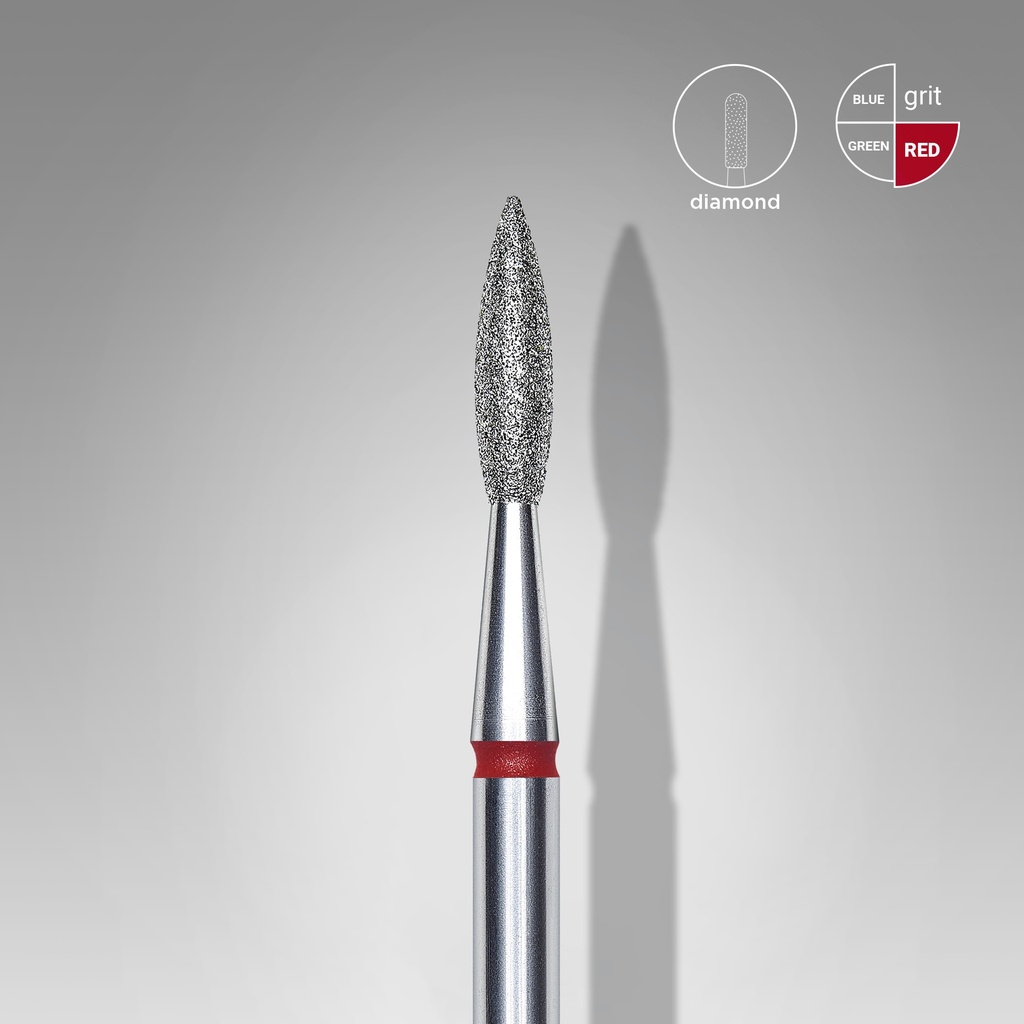 Diamond nail drill bit pointed flame red head EXPERT diameter 2,1 mm / working part 8 mm