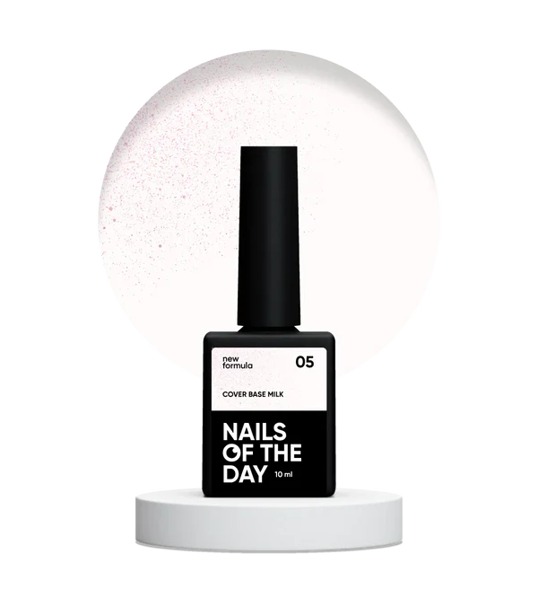 Nails Of The Day Cover base NEW Formula milk 05 — milky with silver glitter camouflage base coating for nails, 10 ml