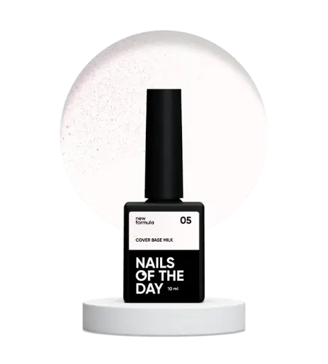 Nails Of The Day Cover base NEW Formula milk 05 — milky with silver glitter camouflage base coating for nails, 10 ml