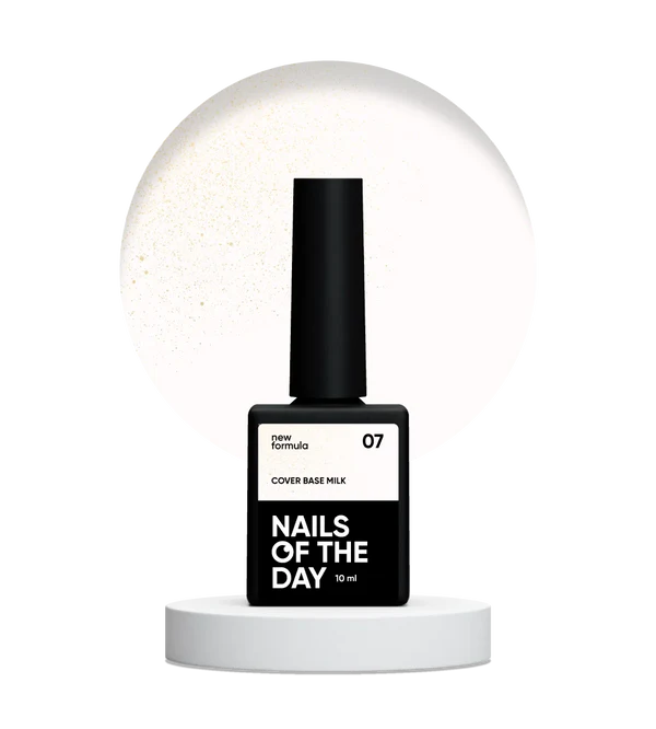 Nails Of The Day Cover base NEW Formula milk 07 — milky with silver glitter camouflage base coating for nails, 10 ml