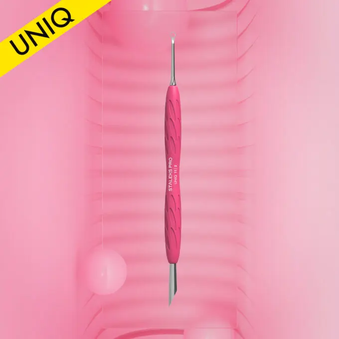 Manicure pusher Gummy with silicone handle UNIQ 11 TYPE 2 (beveled and loop pusher) STALEKS