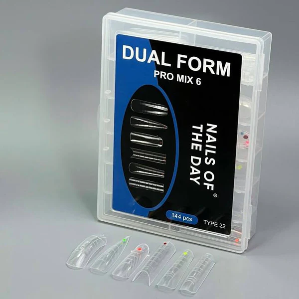 NAILSOFTHEDAY Dual Form Pro Mix 6 (Tipo 22) — set de formas superiores con aplicación de puntos, 144 unidades, 6 tipos de 12 tamaños.