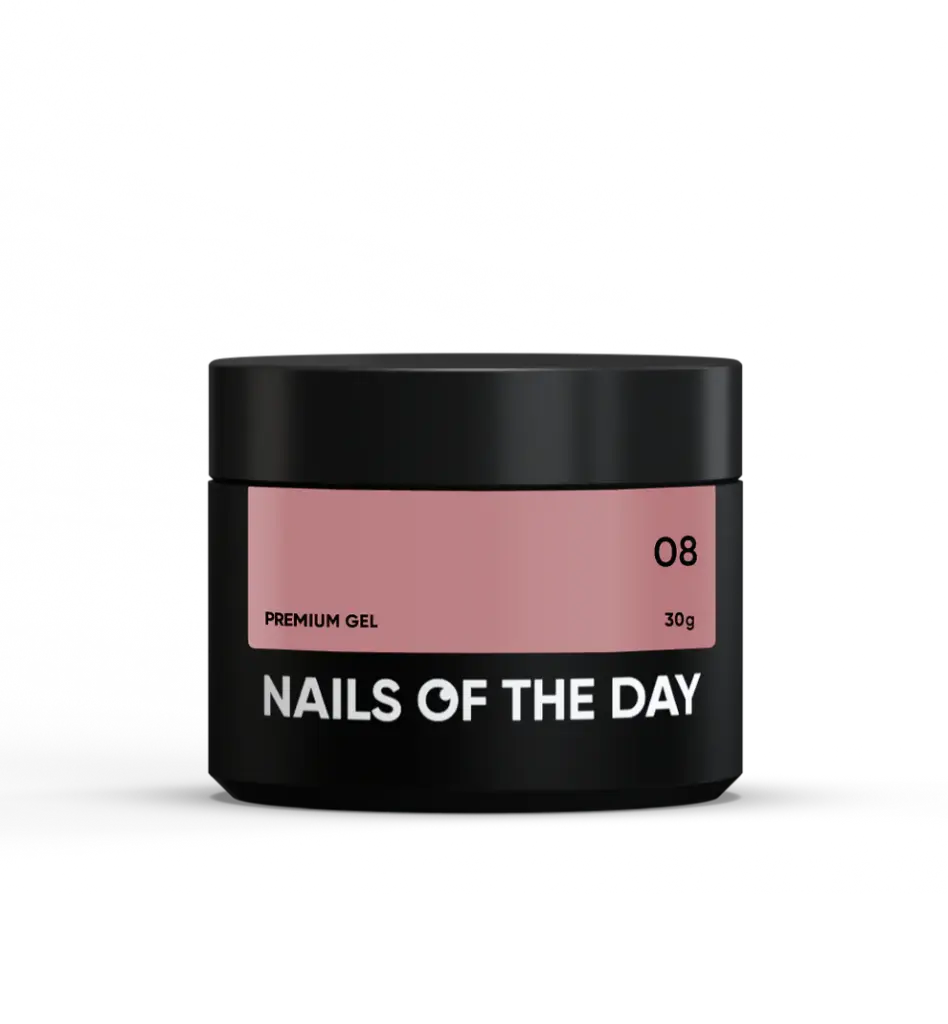 NAILSOFTHEDAY Premium gel 08 — nude/dark-caramel ultra-strong building gel with self-leveling function, 30 g