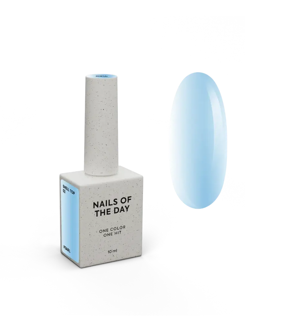 NAILSOFTHEDAY Shell Top 02 New Formula — pearly top with a blue rubbing effect, no sticky layer, 10 ml