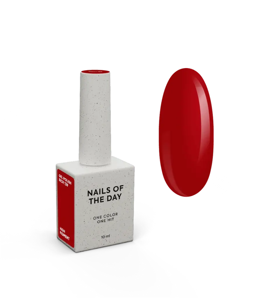 NAILSOFTHEDAY Gel Polish Rich — a vibrant red gel polish with full coverage in just one layer. 10 ml. 