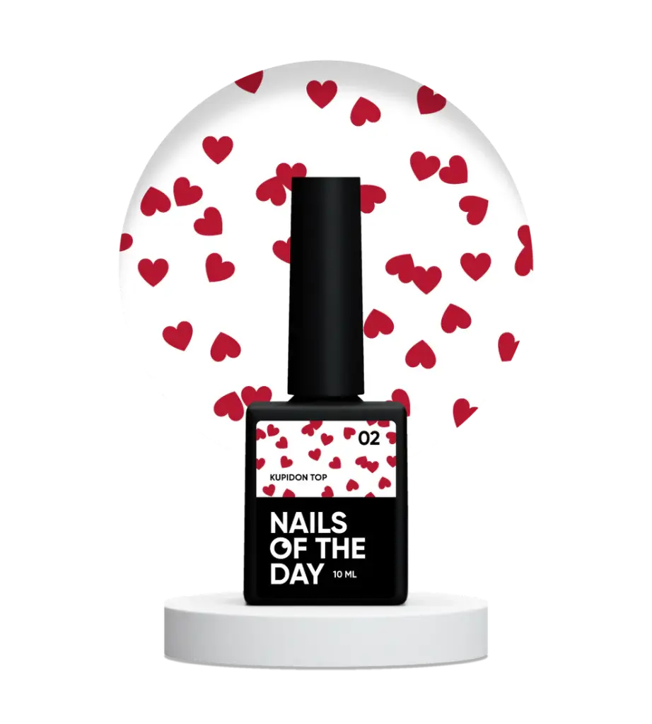 NAILSOFTHEDAY Kupidon top 02 — delicate finishing coating for nails with elegant burgundy hearts, without a sticky layer, 10 ml 