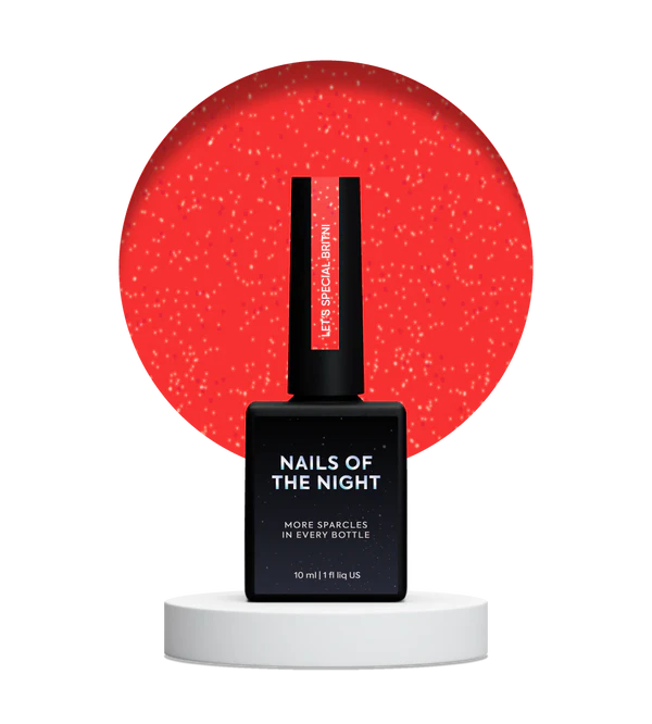 NAILSOFTHENIGHT Let's special Britni - Bright Crimson with Reflective Shimmer/Red Glitter One Coat Gel Nail Polish 10ml 