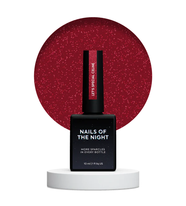 NAILSOFTHENIGHT Let's special Céline - dark red with red glitter gel nail polish covering one layer, 10 ml 