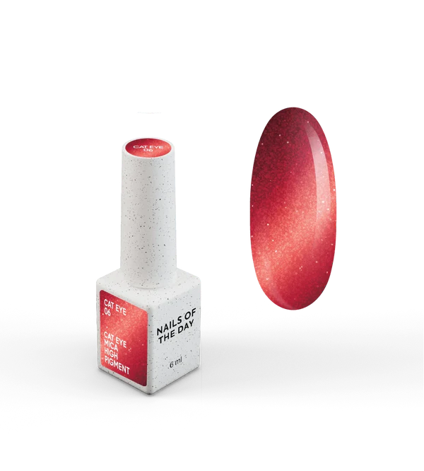 NAILSOFTHEDAY Gel Polish Cat Eye 06 — red cat-eye gel polish with fine metallic flakes and a subtle light-reflective effect. Full coverage in one layer. 6 ml. 