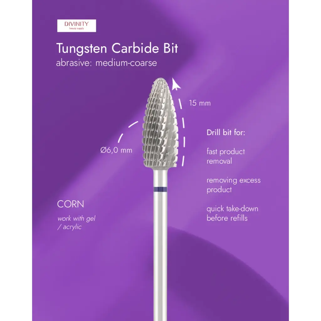Divinity Tungsten carbide bit "corn" violet, L-15,0 mm, Ø6,0 mm 