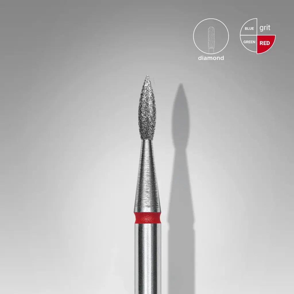 STALEKS EXPERT Fresa diamantada «Llama aguda» roja, diámetro 1,8 mm, parte de trabajo 8 mm