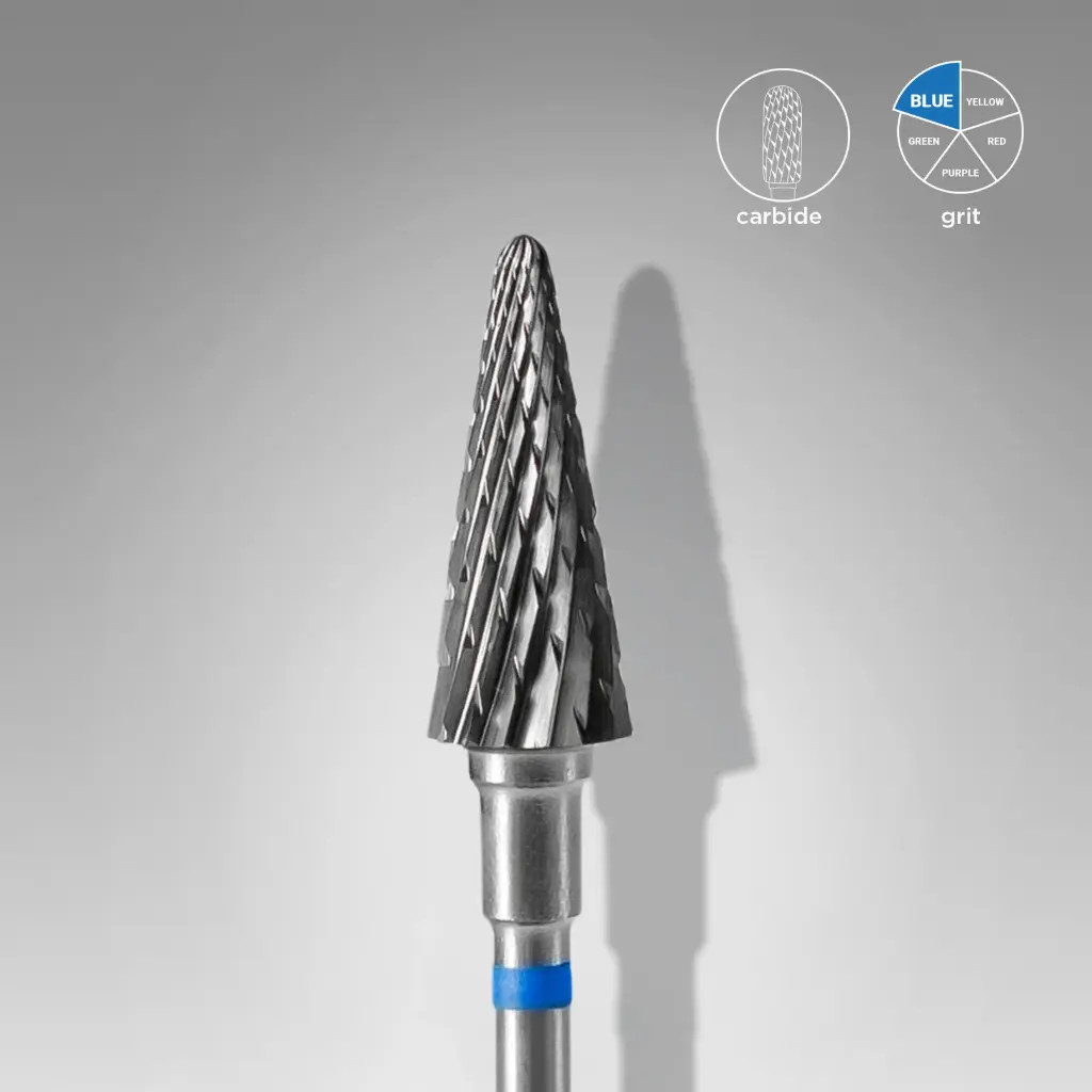 STALEKS EXPERT Carbide nail drill bit cone blue, head diameter 6 mm, working part 14 mm