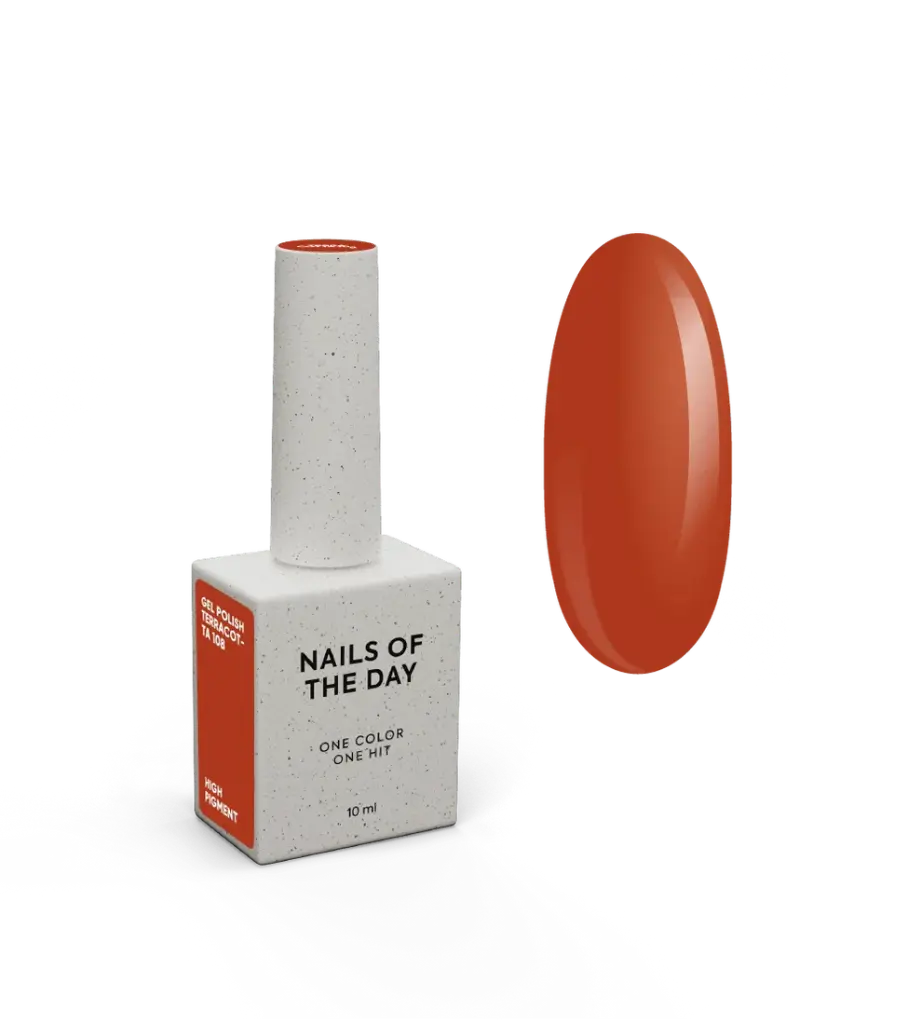 NAILSOFTHEDAY Gel Polish Terracotta — esmalte semipermanente en tono terracota (ladrillo) con cobertura completa en una sola capa. 10 ml.