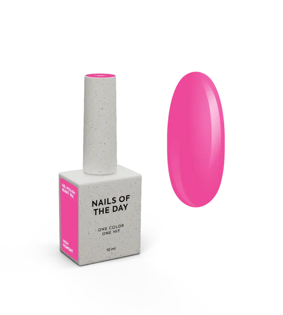 NAILSOFTHEDAY Summer 2026 Gel Polish Heart 196 — neon pink gel polish with one-coat coverage, 10 ml