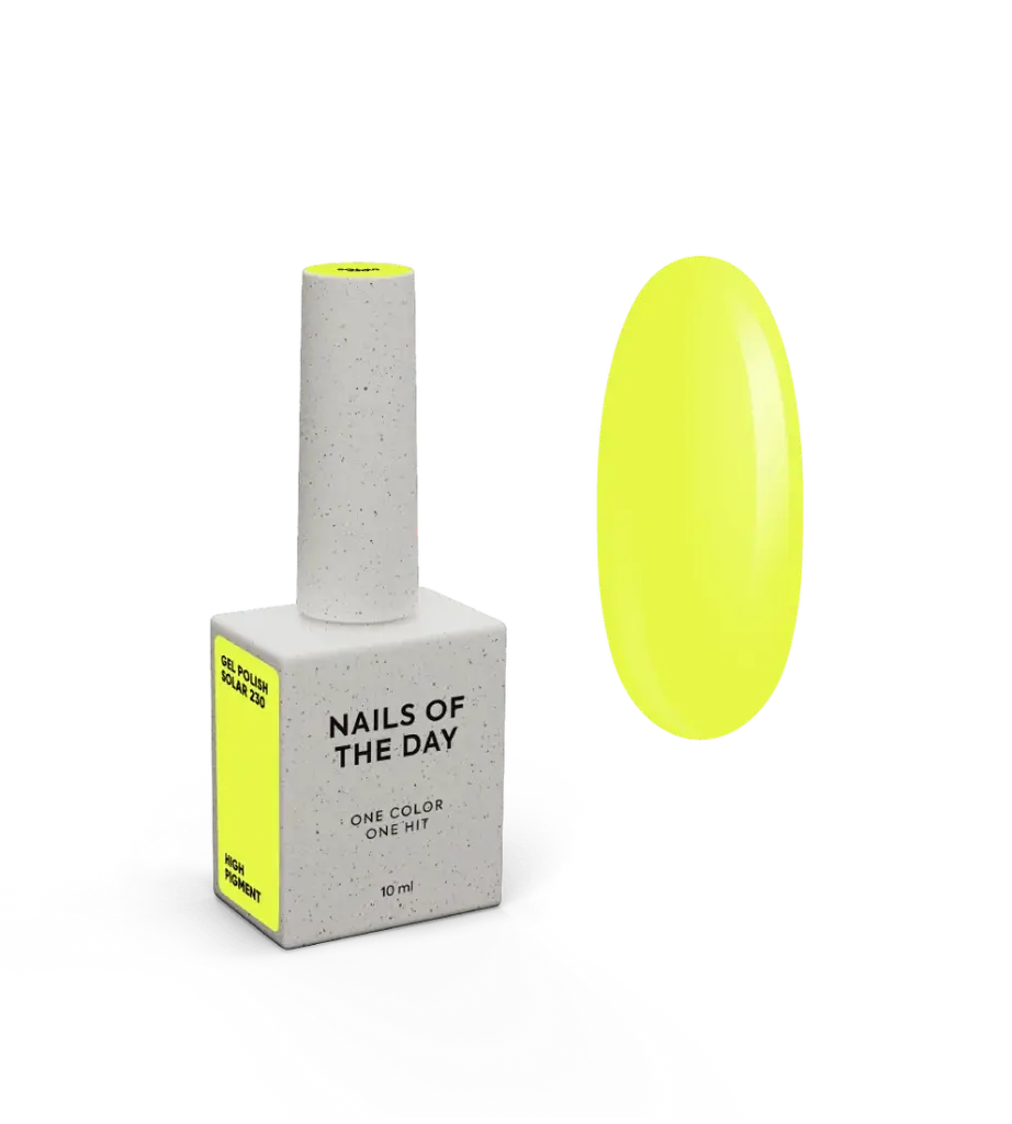 NAILSOFTHEDAY New Summer Collection 2026 Gel Polish Solar 230 — neon yellow gel polish with one-coat coverage, 10 ml 