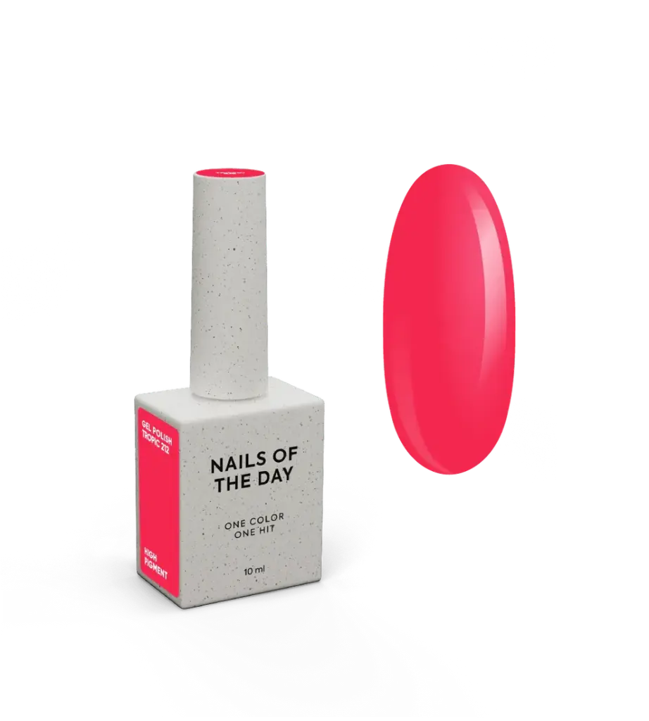 NAILSOFTHEDAY Summer 2026 Gel Polish Tropic 212 — pink-coral gel polish with one-coat coverage, 10 ml 