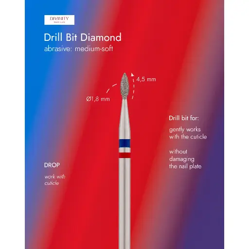 [DBS-254BR.018] Diamond bit "drop" blue-red, L-4.5 mm, Ø1.8 mm