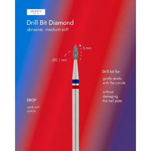 [DBS-254BR.021] Diamond bit "drop" blue-red, L-5.0 mm, Ø2.1 mm
