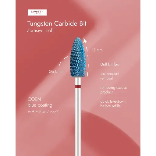 [DBC-275R.060B] Tungsten carbide bit "corn" red (blue coating), L-15,0 mm, Ø6,0 mm