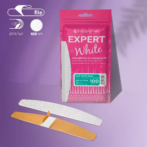 [DFE-40-100w] Staleks Disposable white files for crescent nail file on a soft foam layer EXPERT 40 100 grit (30 pcs)