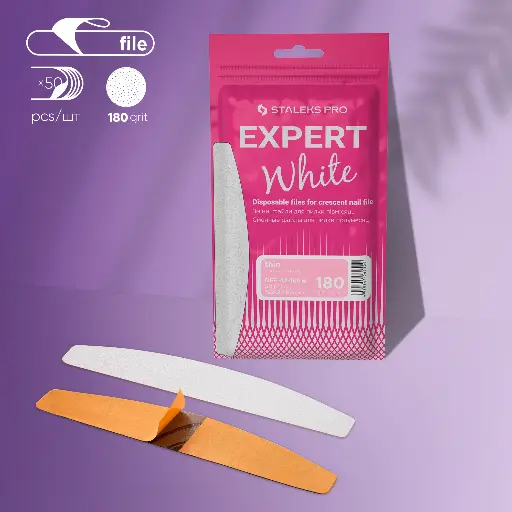 [DFE-42-180w] Staleks Disposable white files for crescent nail file EXPERT 42 180 grit (50 pcs)