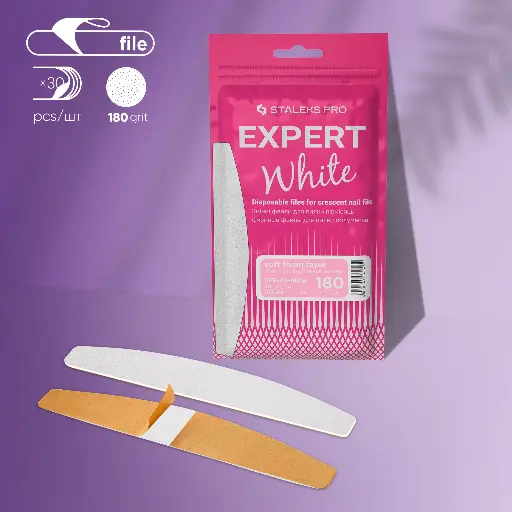 [DFE-40-180w] Staleks Disposable white files for crescent nail file on a soft foam layer EXPERT 40 180 grit (30 pcs)