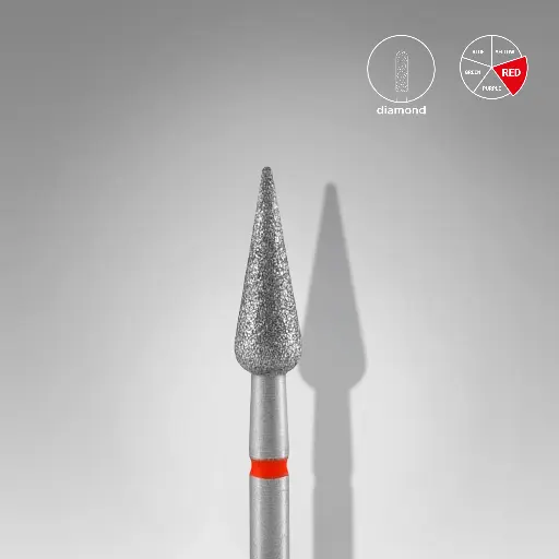 [FA100R040/12] Staleks Diamond nail drill bit pointed pear red EXPERT diameter 4 mm / working part 12 mm