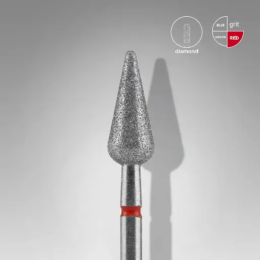 [FA100R050/12] Staleks Diamond nail drill bit pointed pear red EXPERT head diameter 5 mm / working part 12 mm