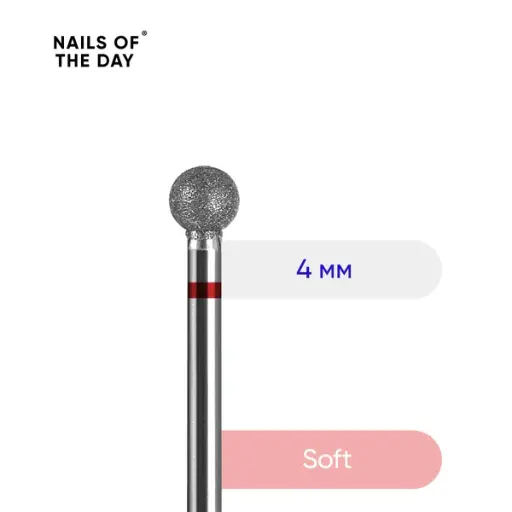 [4826420057006] Nailsoftheday Ball Bit — branded red diamond ball bit, 4 mm.