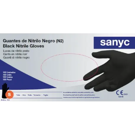 [GUA810123] Перчатки нитриловые черные Sanyc, размер S. 100шт.