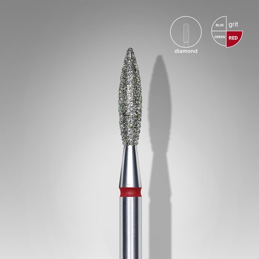 [FA10R023/10] Diamond nail drill bit flame red head EXPERT diameter 2,3 mm / working part 10 mm